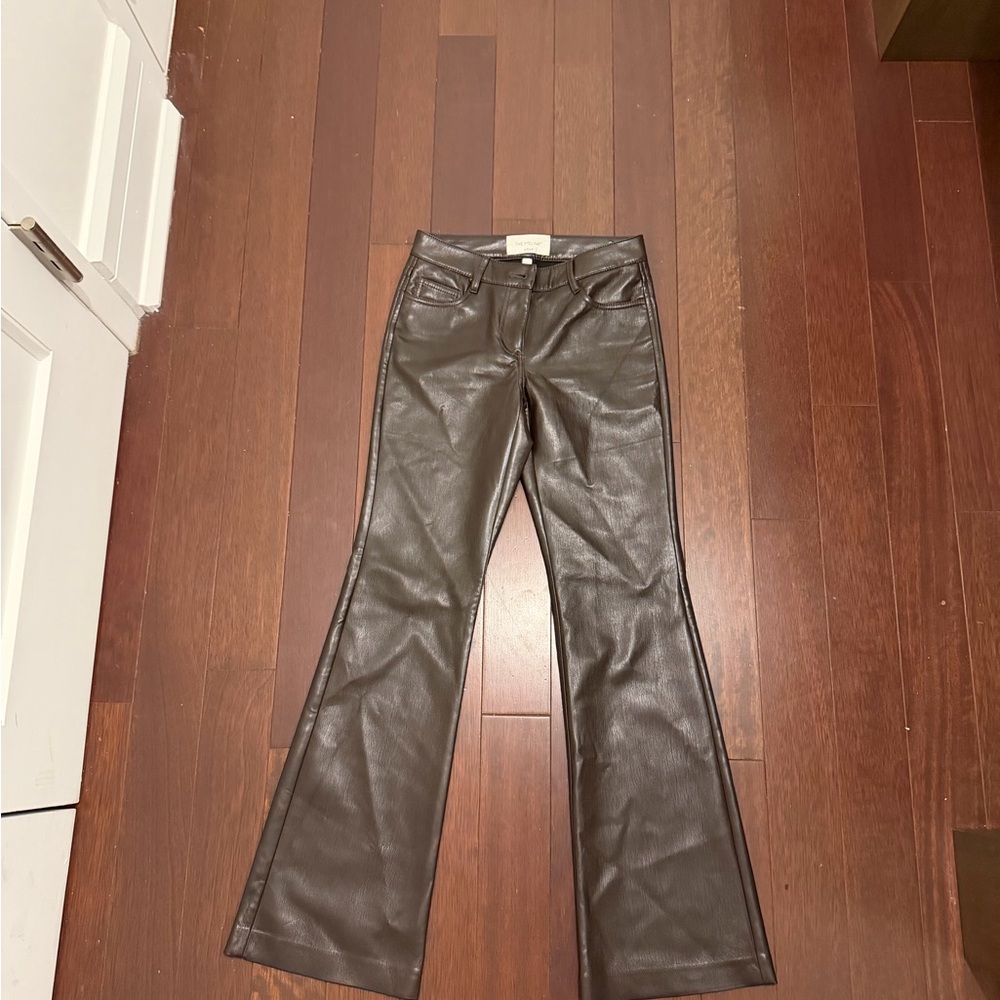 Aritzia Melina Low Rise Faux Leather Flare Pants - Dark Brown - Picture 2 of 4